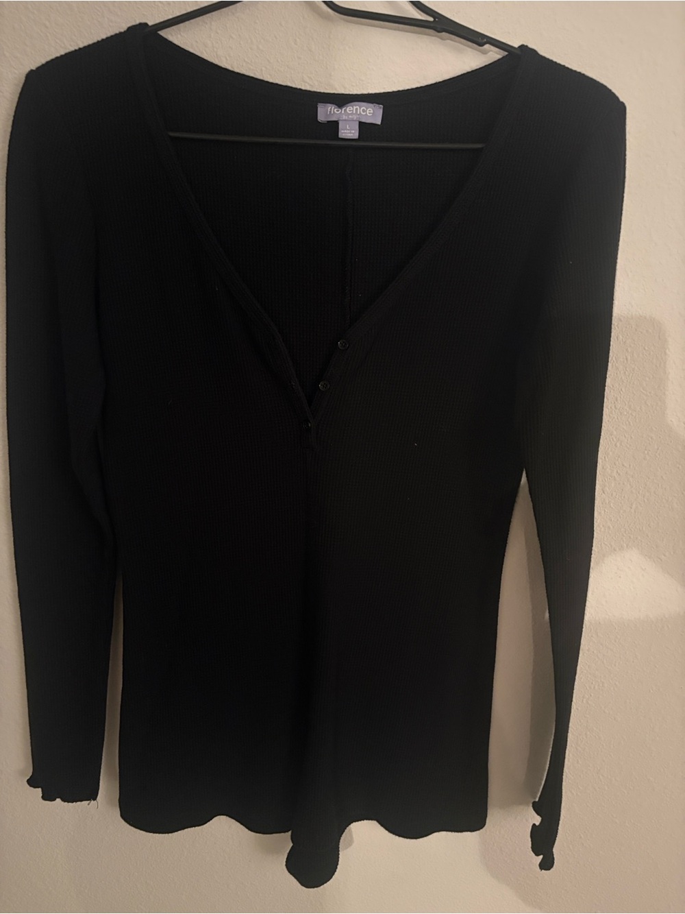 Black Ribbed V-Neck Long Sleeve one-piece